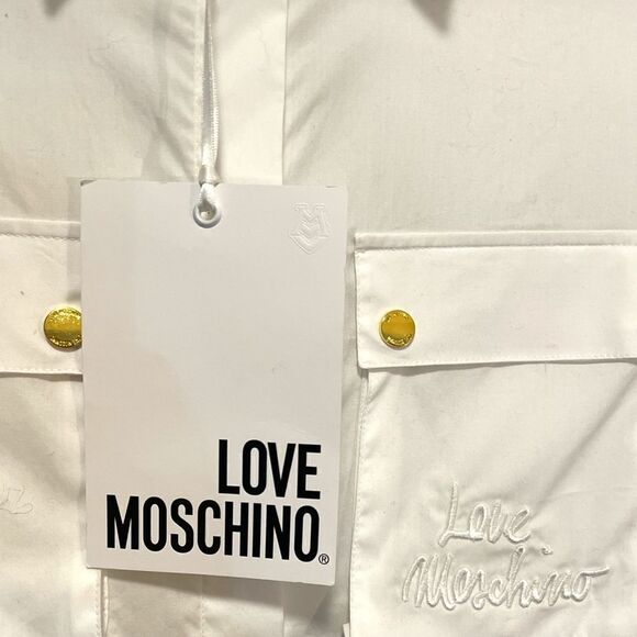 MOSCHINO LOVE EMBROIDERED BREAST-POCKET SAHARAN SHIRT | SIZE: F8 USA6 IT42 | - Picture 13 of 15